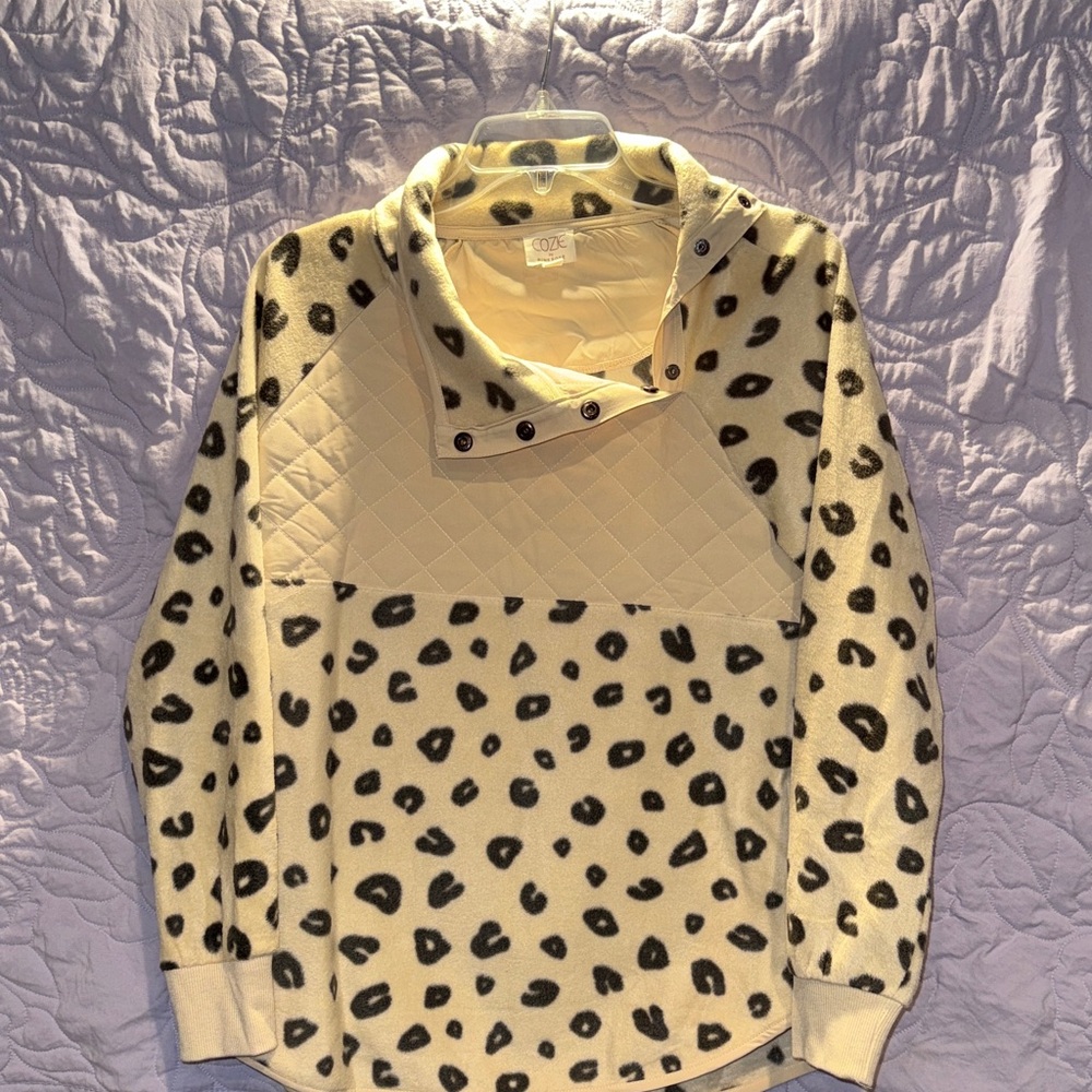Pink Rose Cream and Black Leopard Turtleneck Sweater